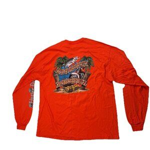 Harley Davidson Mens XL Orange Port Charlotte Long Sleeve Shirt Skull Fish